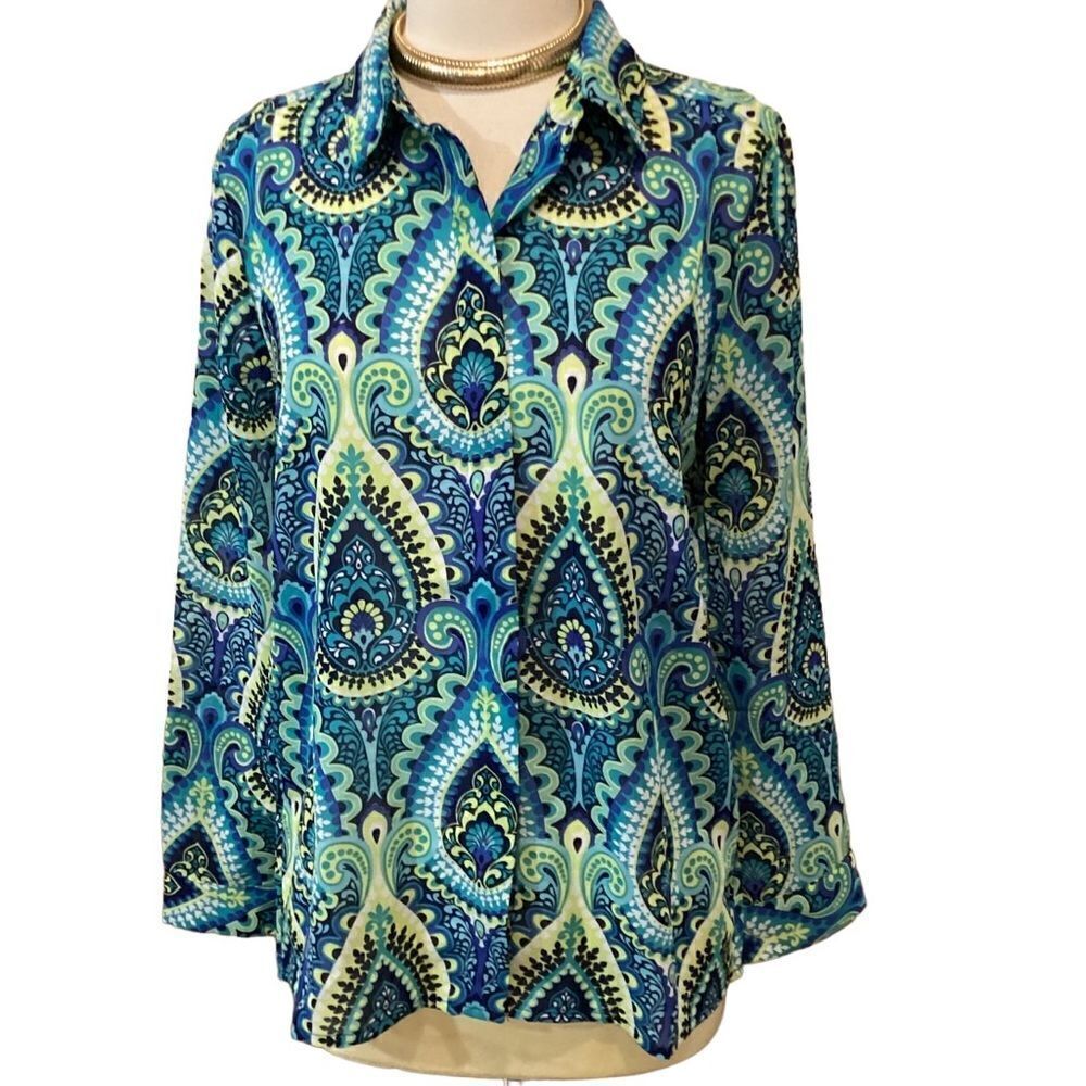 NWT Buckhead Bettie’s Sonoma Blue Olivia Shirt Blouse M